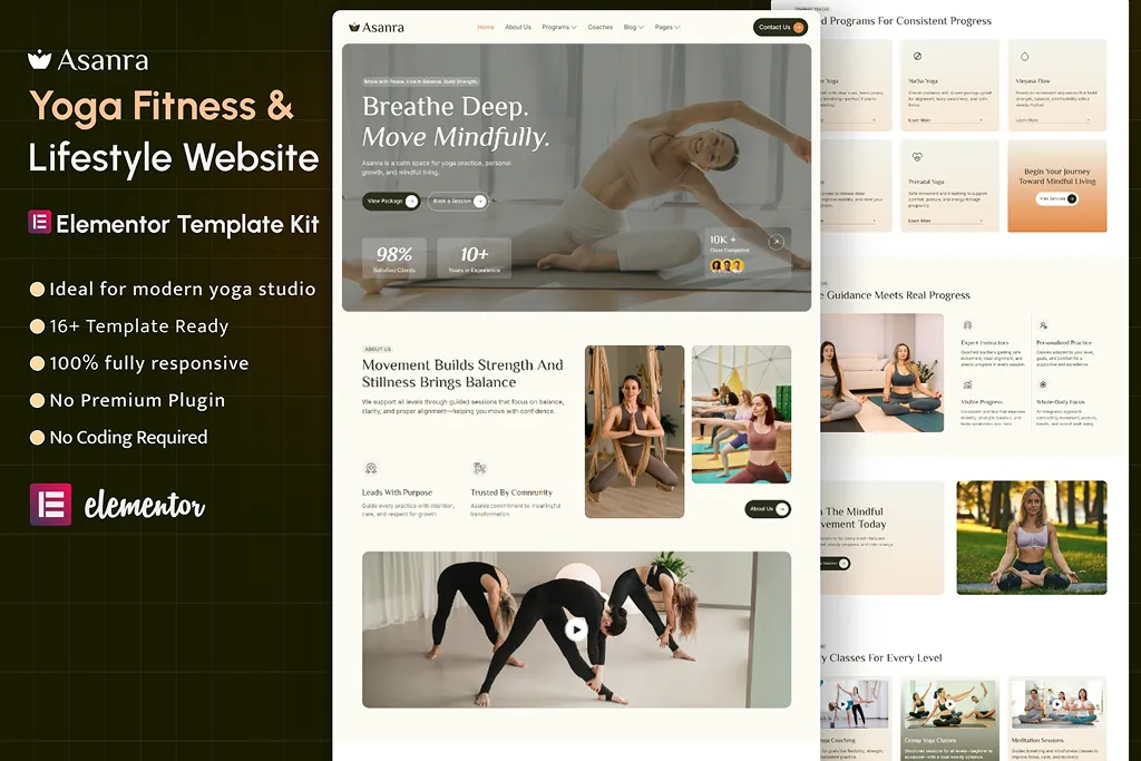 Asanra - Yoga Coach & Training Center Elementor Template Kit