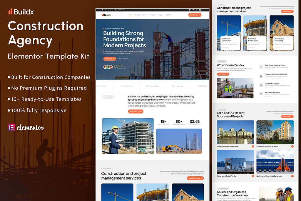 Buildx – Construction & Contractor Elementor Template Kit