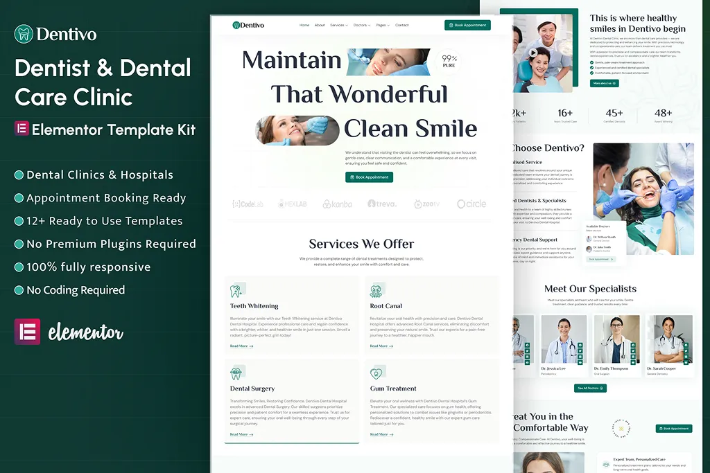 Dentivio – Dentist & Dental Care Clinic Elementor Template Kit