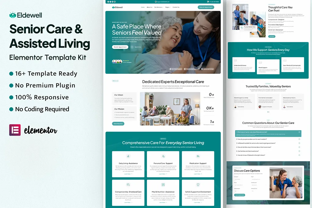 EldeWell - Senior Care & Assisted Living Elementor Template Kit