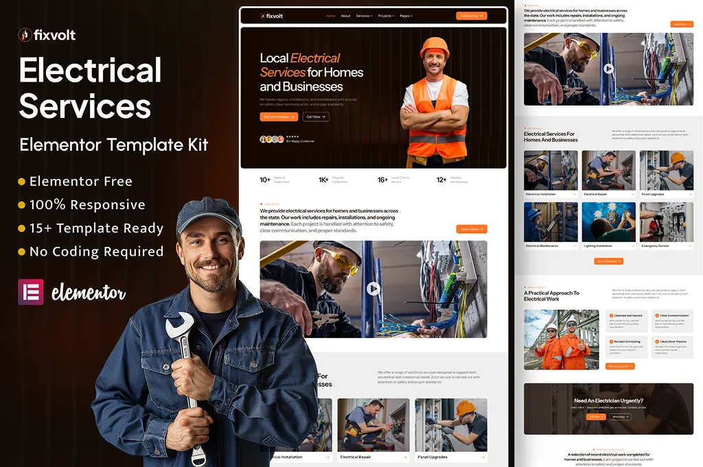 Fixvolt – Electrical Services & Electrician Elementor Template Kit