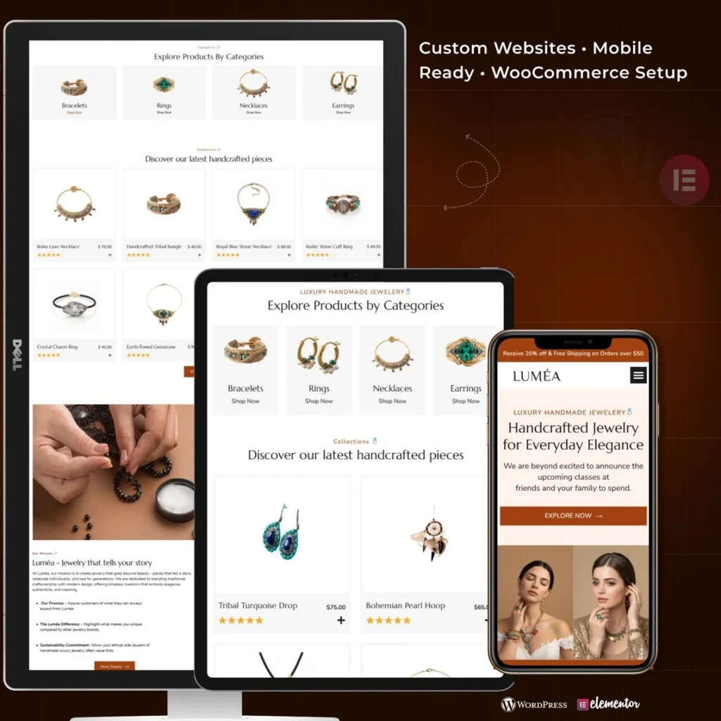 Jewelry Shop WordPress Elementor Template Kit Handmade Jewelry Store & WooCommerce Website Design