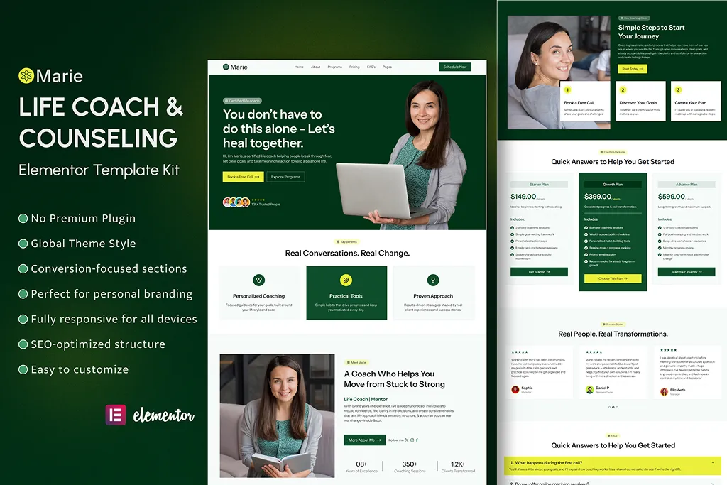 Marie – Business & Life Coach Elementor Template Kit