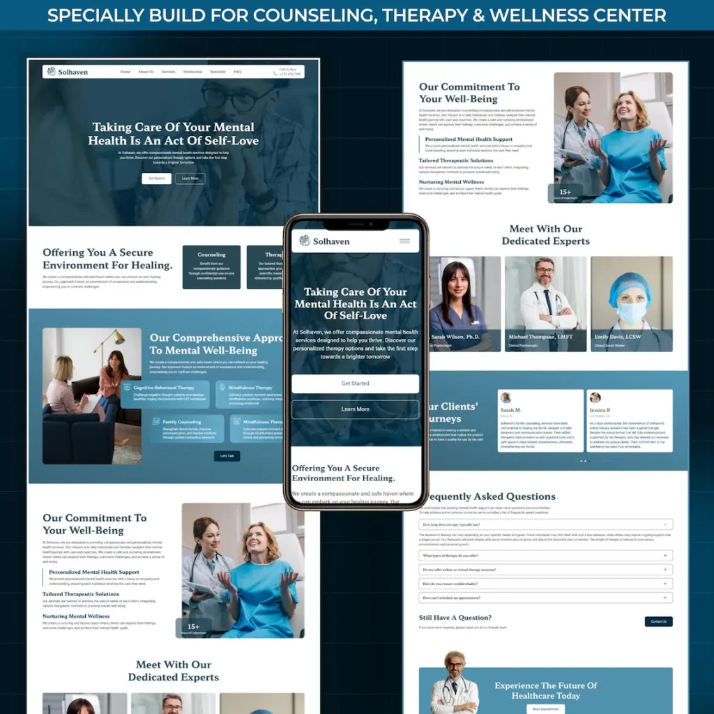 Mental Health Care Elementor WordPress Landing Page Counseling, Therapy & Wellness Website Template