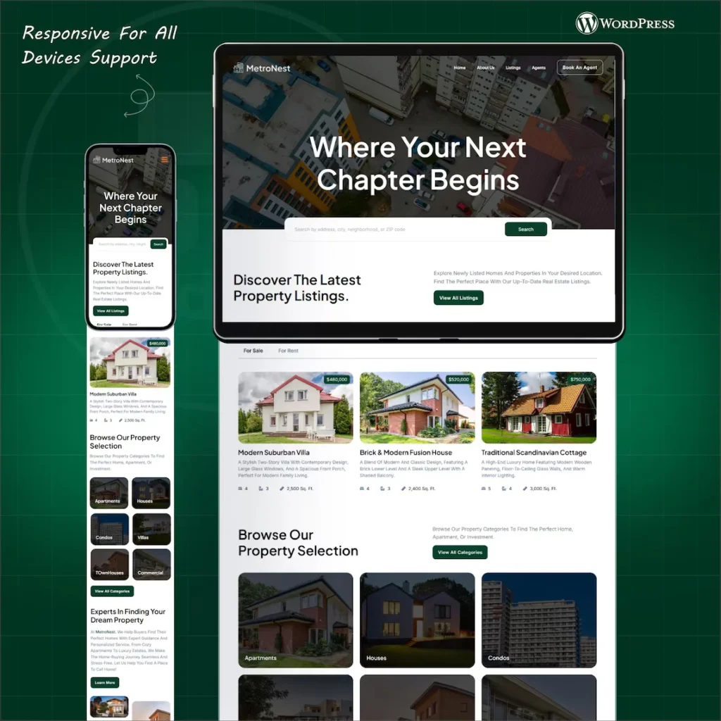 Real Estate Agency WordPress Bricks Builder Landing Page Realtor & Property Listing Website Template