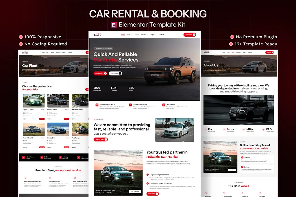 Rentor - Car Rental & Booking Elementor Template Kit