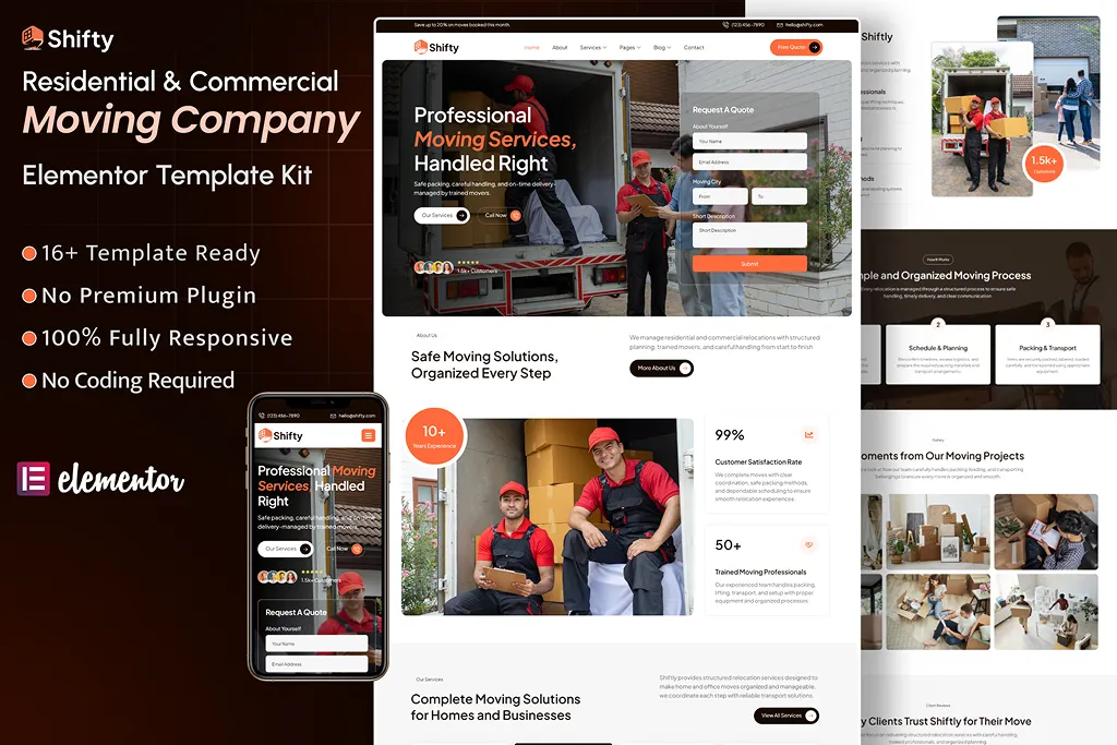 Shifty – Relocation & Moving Company Elementor Template Kit