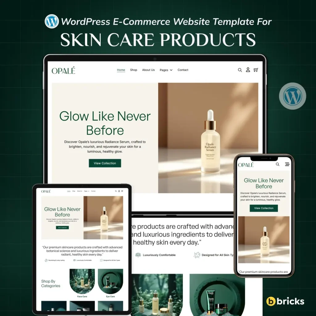 Skincare Products WordPress Bricks Builder Template Kit Beauty, Cosmetics & Ecommerce Website Template Kit