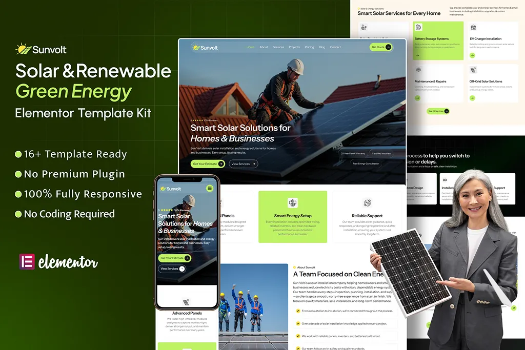 Sunvolt – Green Energy & Solar Solutions Elementor Template Kit