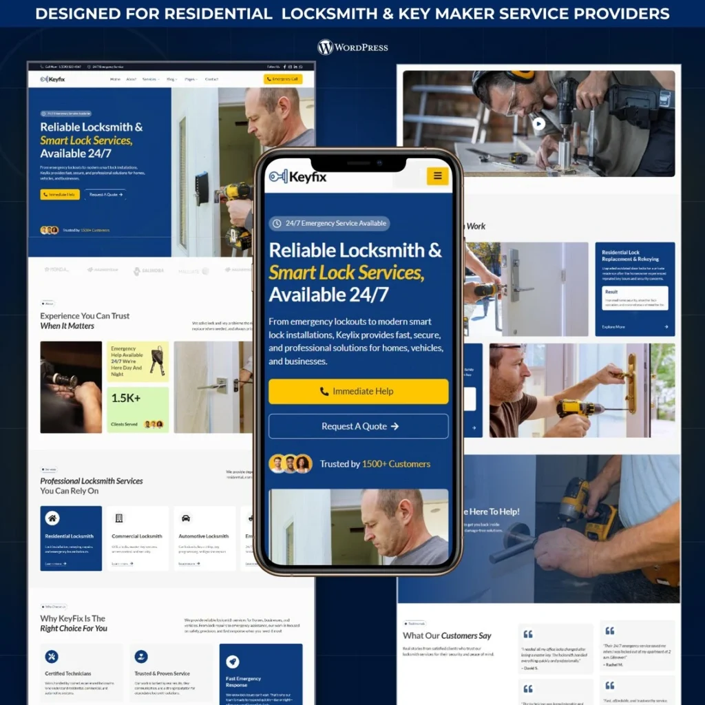 Locksmith WordPress Elementor Template Kit | Smart Lock Service, Emergency & Key Replacement Website Template