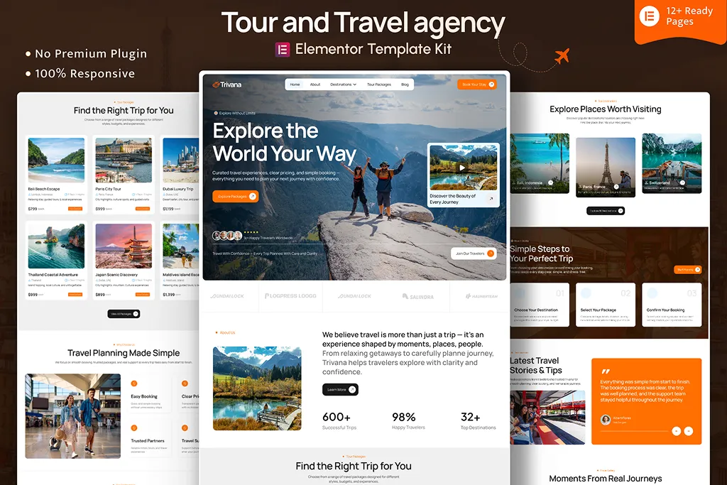 Trivana – Travel Agency & Tour Booking Elementor Template Kit