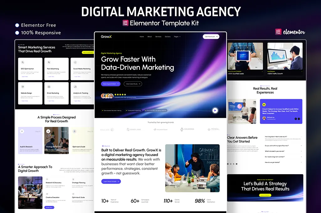 GrowX – Digital Marketing Agency & SEO Elementor Template Kit