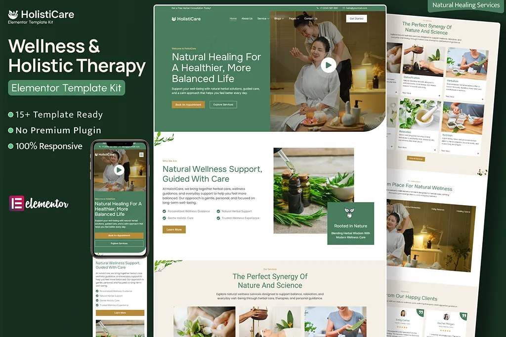 HolistiCare – Natural Healing & Holistic Therapy Elementor Template Kit