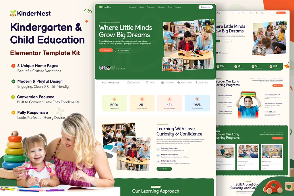 KinderNest – Kindergarten & Child Education Elementor Template Kit
